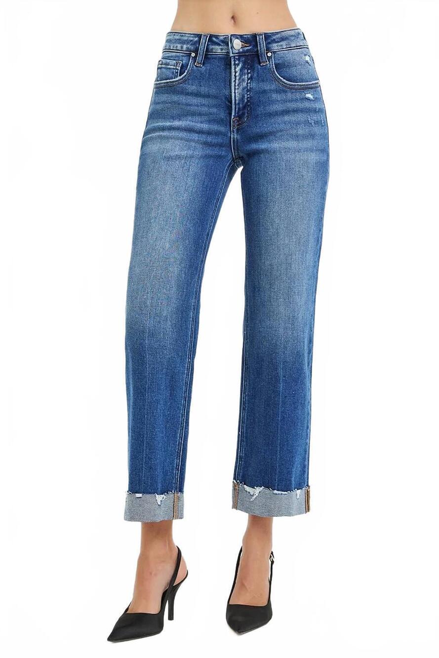 NEW RISEN tummy control mid rise wide straight jeans in medium wash
